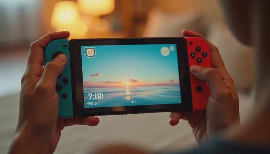 cozy low-energy game screen on handheld for tired evening sessions